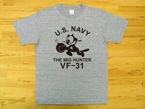 U.S. NAVY VF-31 杢グレー 5.6oz 半袖Tシャツ 黒 XXXL 大きいサイズ ミリタリー トムキャット VFA-31 USN