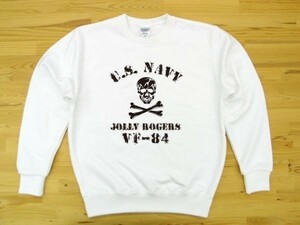 JOLLY ROGERS VF-84 白 9.7oz トレーナー 黒 L スウェット ジョリーロジャース スカル ドクロ U.S. NAVY