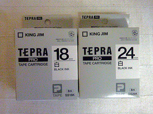 TEPRA純正品 キングジム製純正品未開封2個　白色 24mm黒文字 SS24mm・白色18mm黒文字SS18mm