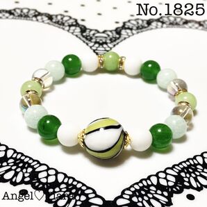 16日まで大特価1300円 グリーン瑠璃ガラスの天然石ブレスレット