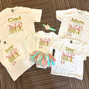 家族でおろそい♪ 5人家族Tシャツセット 可愛い スカート・ヘアバンド付き 姉 兄 ベビー ママ パパ