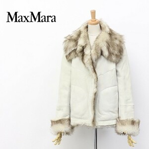 [T160]* white tag Max Mara/ Max Mara real mouton fur coat eggshell white 42