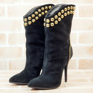  Giuseppe Zanotti suede leather middle boots studs 37 boots Italy made black Giuseppe Zanotti