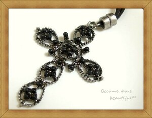 * black studs equipment ornament *... pattern Cross / 10 character .* black. leather string long necklace *186