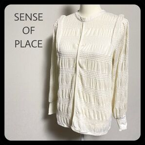 SENSE OF PLACE ノーカラー シャーリング プルオーバーブラウス