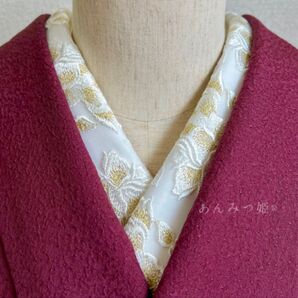 洗える刺繍半衿 白×ゴールドの薔薇