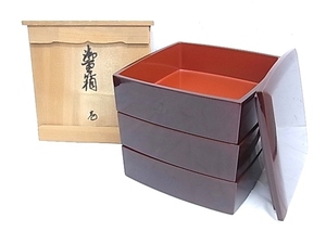 e4529 Echizen lacquer ware multi-tiered food box . -ply three step -ply Yamamoto britain Akira also box 