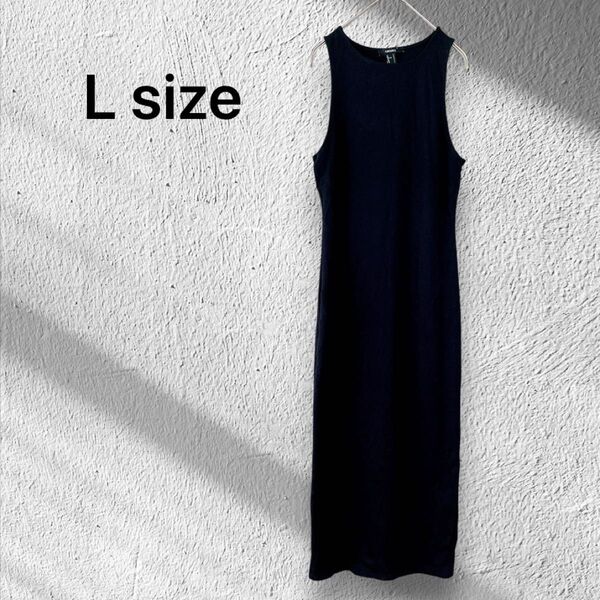 【FOREVER 21】 ブラック ノースリーブ ロングワンピース L シンプル