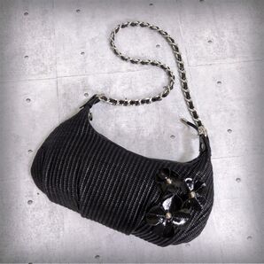 LANZETTI archive chain shoulderbag y2k 黒 ブラック ショルダーバッグ コサージュ