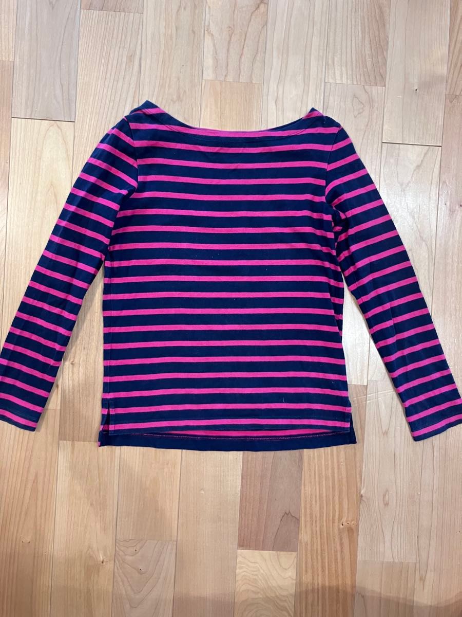 ユニクロ　ボーダーカットソー 長袖 Tシャツ ピンク ネイビー　S ボートネック