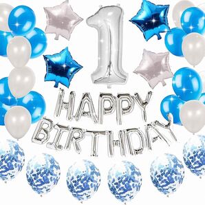 シルバーブルー 1歳誕生日のパーティーバルーン 誕生日のプレゼント