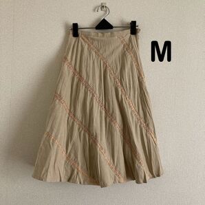 Mサイズ ベージュ レース切り替え スカート フレアスカート
