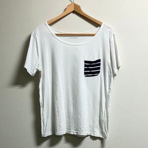 studio CLIP 白シャツ ボーダー柄ポケット付き