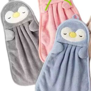 新品 即決 紐付きハンドタオル 2枚セット ペンギン 幼稚園 保育園 手拭きタオル 吸水タオル ひも付きタオル 入園準備る