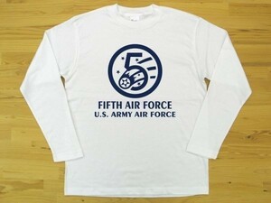 5th AIR FORCE 白 5.6oz 長袖Tシャツ 紺 L ミリタリー U.S. ARMY AIR FORCE FIFTH