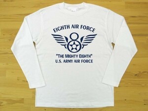 8th AIR FORCE 白 5.6oz 長袖Tシャツ 紺 XL ミリタリー U.S. ARMY AIR FORCE the mighty eighth