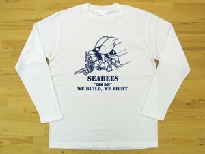 SEABEES 白 5.6oz 長袖Tシャツ 紺 3XL 大きいサイズ ミリタリー シービーズ U.S. NAVY ハチ