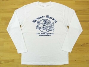 Bomber Barons 白 5.6oz 長袖Tシャツ 紺 3XL 大きいサイズ ミリタリー ボンバーバロンズ 第23爆撃飛行隊 U.S. AIR FORCE