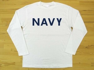 NAVY 白 5.6oz 長袖Tシャツ 紺 2XL 大きいサイズ ミリタリー ロゴ ネイビー 海軍