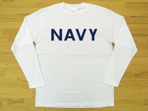 NAVY 白 5.6oz 長袖Tシャツ 紺 XL ミリタリー ロゴ ネイビー 海軍