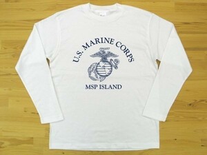 U.S. MARINE CORPS 白 5.6oz 長袖Tシャツ 紺 3XL 大きいサイズ ミリタリー USMC海兵隊 マリーン