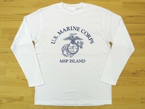 U.S. MARINE CORPS 白 5.6oz 長袖Tシャツ 紺 L ミリタリー USMC海兵隊 マリーン