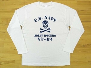 JOLLY ROGERS VF-84 白 5.6oz 長袖Tシャツ 紺 3XL 大きいサイズ ミリタリー ジョリーロジャース スカル ドクロ U.S. NAVY