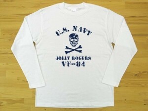 JOLLY ROGERS VF-84 白 5.6oz 長袖Tシャツ 紺 L ミリタリー ジョリーロジャース スカル ドクロ U.S. NAVY