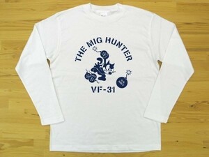 THE MIG HUNTER 白 5.6oz 長袖Tシャツ 紺 3XL 大きいサイズ ミリタリー トムキャット VFA-31 U.S. NAVY VF-31