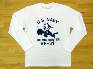 U.S. NAVY VF-31 白 5.6oz 長袖Tシャツ 紺 3XL 大きいサイズ ミリタリー トムキャット VFA-31 USN