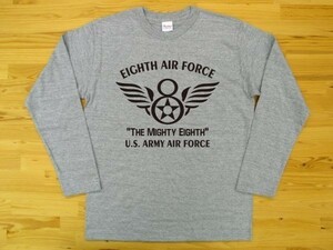 8th AIR FORCE 杢グレー 5.6oz 長袖Tシャツ 黒 2XL 大きいサイズ ミリタリー U.S. ARMY AIR FORCE the mighty eighth