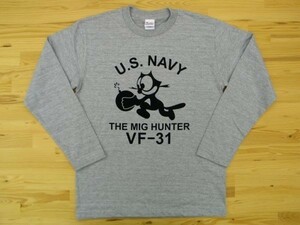 U.S. NAVY VF-31 杢グレー 5.6oz 長袖Tシャツ 黒 2XL 大きいサイズ ミリタリー トムキャット VFA-31 USN