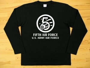 5th AIR FORCE 黒 5.6oz 長袖Tシャツ 白 3XL 大きいサイズ ミリタリー U.S. ARMY AIR FORCE FIFTH