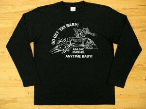 AIM-54 フェニックス 黒 5.6oz 長袖Tシャツ 白 M ミリタリー F-14 トムキャット ミサイル