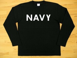 NAVY 黒 5.6oz 長袖Tシャツ 白 XL ミリタリー ロゴ ネイビー 海軍