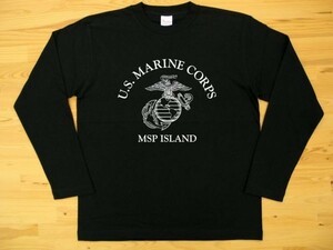 U.S. MARINE CORPS 黒 5.6oz 長袖Tシャツ 白 L ミリタリー USMC海兵隊 マリーン