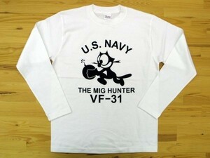 U.S. NAVY VF-31 白 5.6oz 長袖Tシャツ 黒 3XL 大きいサイズ ミリタリー トムキャット VFA-31 USN