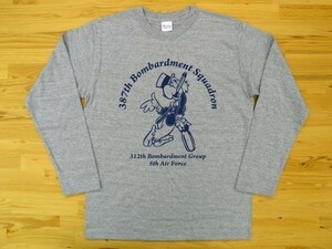 387th Bombardment Squadron 杢グレー 5.6oz 長袖Tシャツ 紺 2XL 大きいサイズ ミリタリー 5th air force 312th bomb group オウム