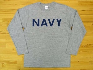 NAVY 杢グレー 5.6oz 長袖Tシャツ 紺 2XL 大きいサイズ ミリタリー ロゴ ネイビー 海軍