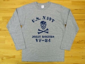 JOLLY ROGERS VF-84 杢グレー 5.6oz 長袖Tシャツ 紺 3XL 大きいサイズ ミリタリー ジョリーロジャース スカル ドクロ U.S. NAVY