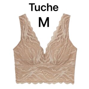 【Tuche】ミニキャミブラ あざと盛り ノンワイヤー M ベージュ ブラジャー ブラトップ レース
