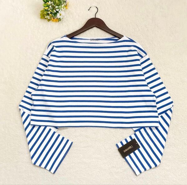 《新品》グッドグリーフ SHORT BORDER TOP ボーダー トップス カットソー 長袖 ロゴ コットン ブルー 白 F