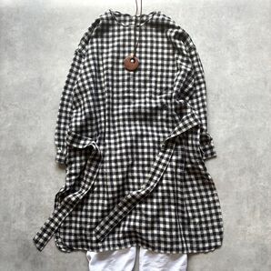 美品 メゾンドソイル ゆったり ギンガムチェック ウール ワンピース インド綿 長袖 黒