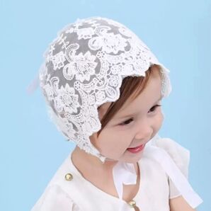 【ベビー】レース ボンネット お宮参り 花 刺繍 退院着 セレモニードレス 帽子 ホワイト 純白