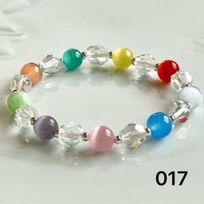 No.017【マルチカラーキャッツアイ】天然石ブレスレット パワーストーン ハンドメイド