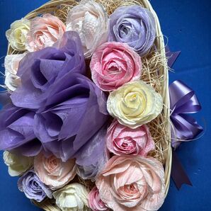 ペーパーフラワー バスケット入り 18個セット マルチカラー