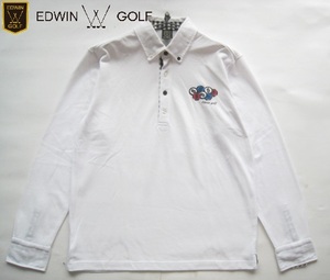 【セール】激シブ!!エドウィン ゴルフ EDWIN GOLF*ロゴプリント 速乾高機能素材 鹿の子プルオーバーボタンダウンシャツ XL 白 ホワイト