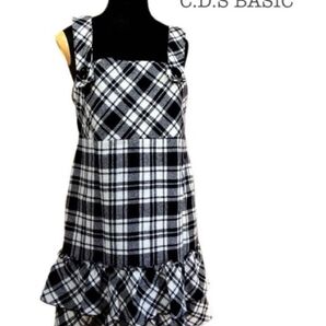 秋冬〜【C.D.S BASIC/シーディーエスベーシック】ウールアンゴラ混/フリルワンピース/サロペット/チェック/日本製/L