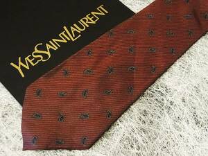 CH0625良品【刺繍・ペイズリー】【YSL】サンローランのネクタイ