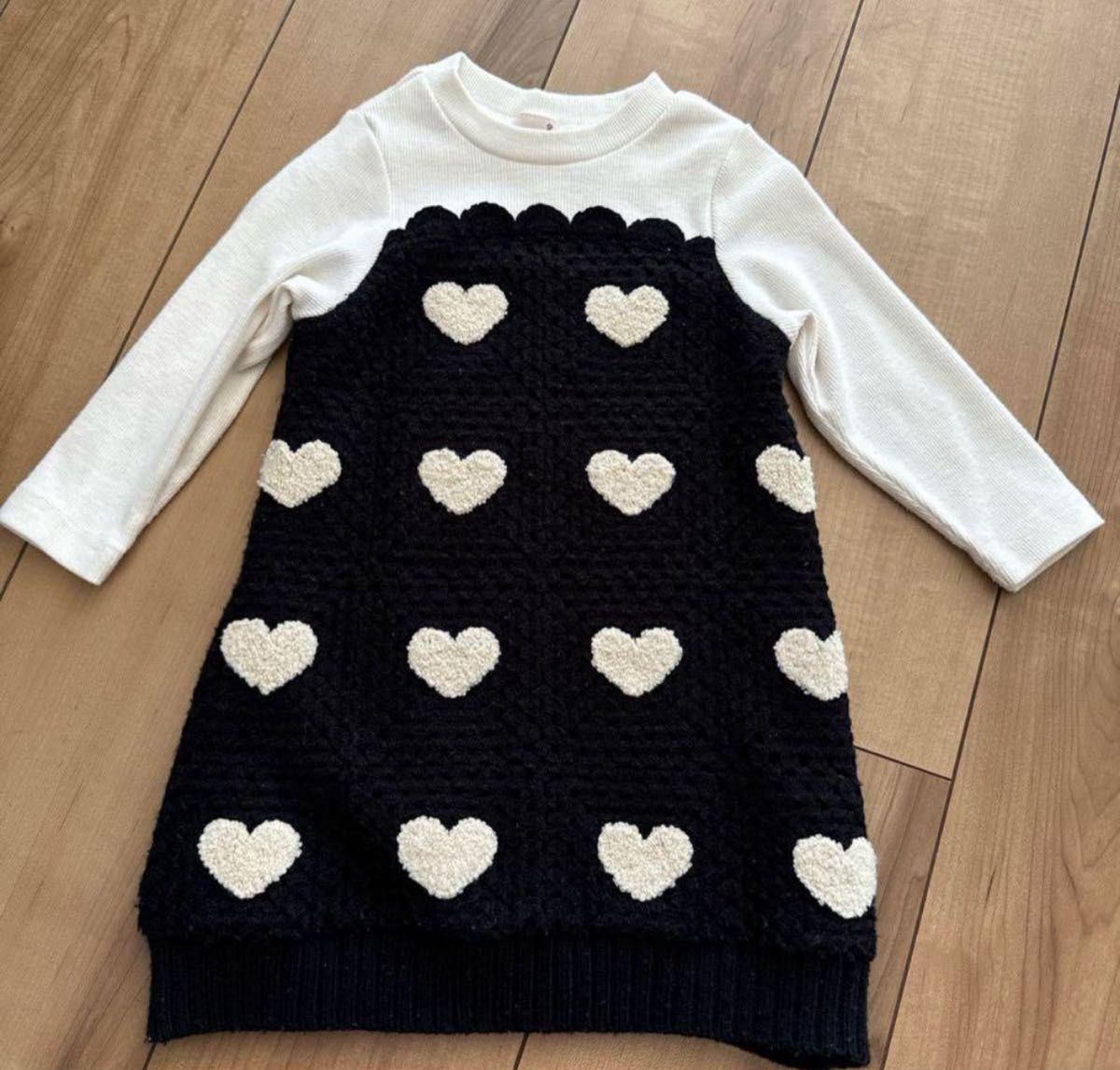 petit mainハート柄ワンピース　ニットワンピ　80cm